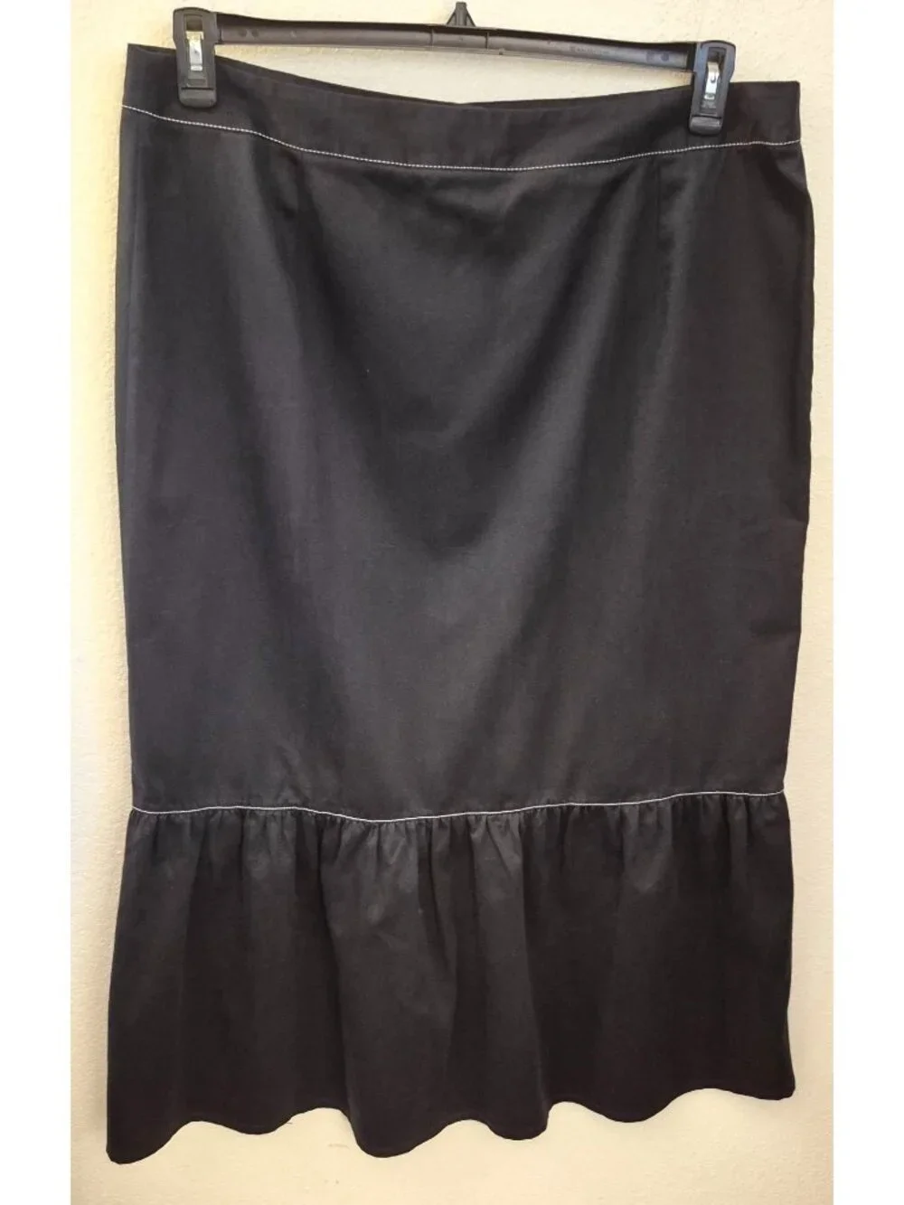 Asos 100% Cotton Black w/White Contrast Stitch Button Front Maxi Skirt Sz 16 NWT